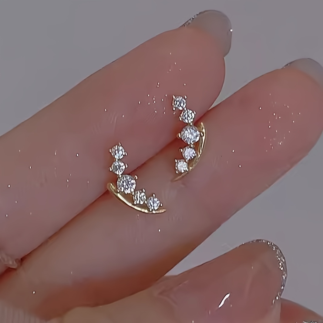 Delicate Copper Stud Earrings with Zirconia - Women's Daily Wear